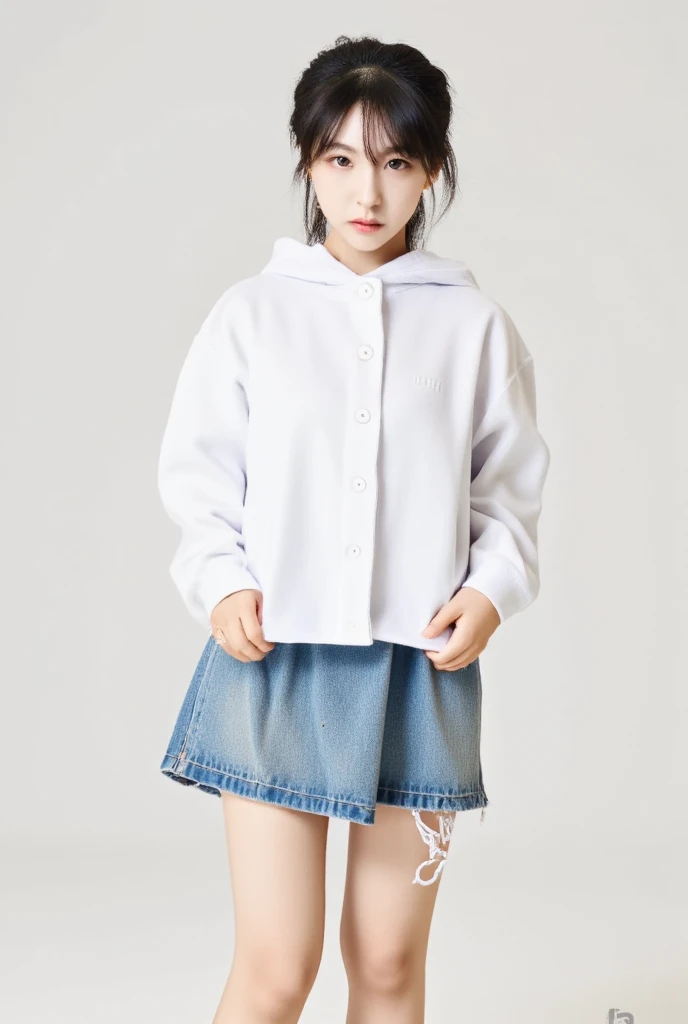A girl wearing a kindergarten smock。Lower body naked