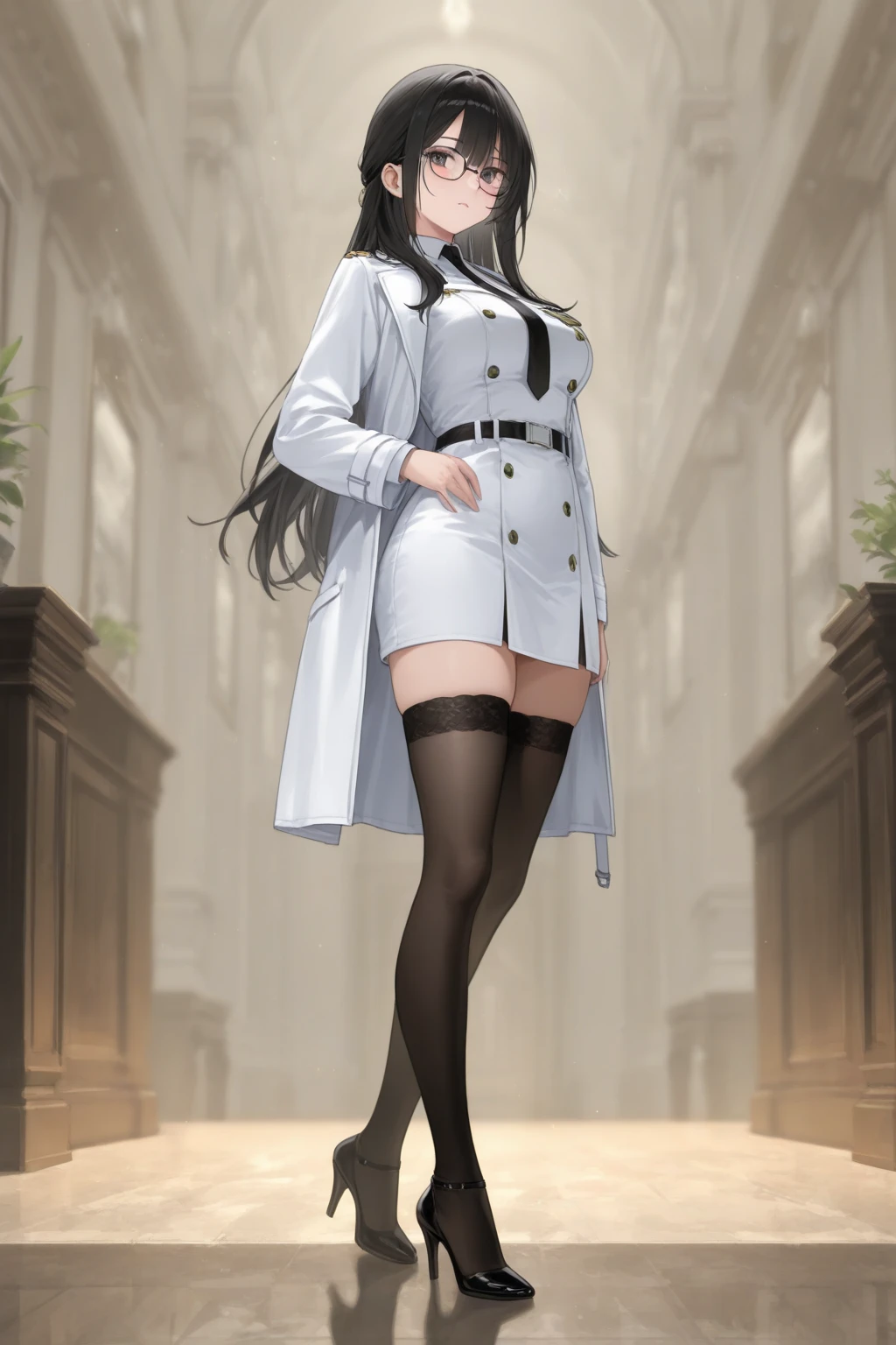 1 girl, game CG, , I can see the cleavage, Lady,Ladyの服 靴,high heels, huge breasts, black hair, long hair, black eyes,race,stockings,high heels,race,bangs,Standing picture