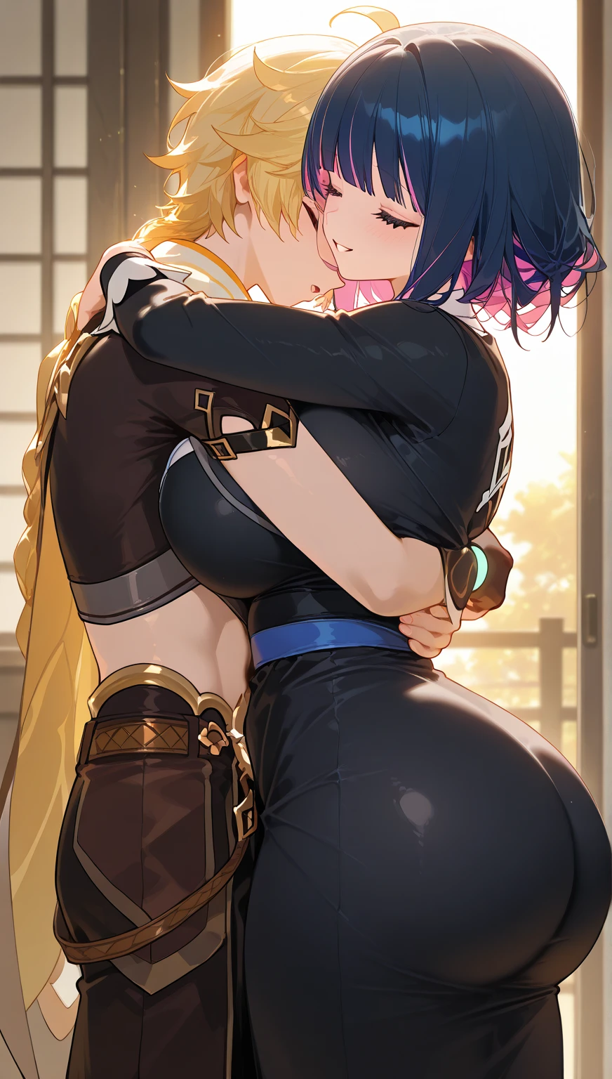 1girl, 1man, a sensual female paladin with a short strawberry blonde ponytail is claimed by gloating bandit with black hair, kissing, embracing, hair pulling, aroused, undressing