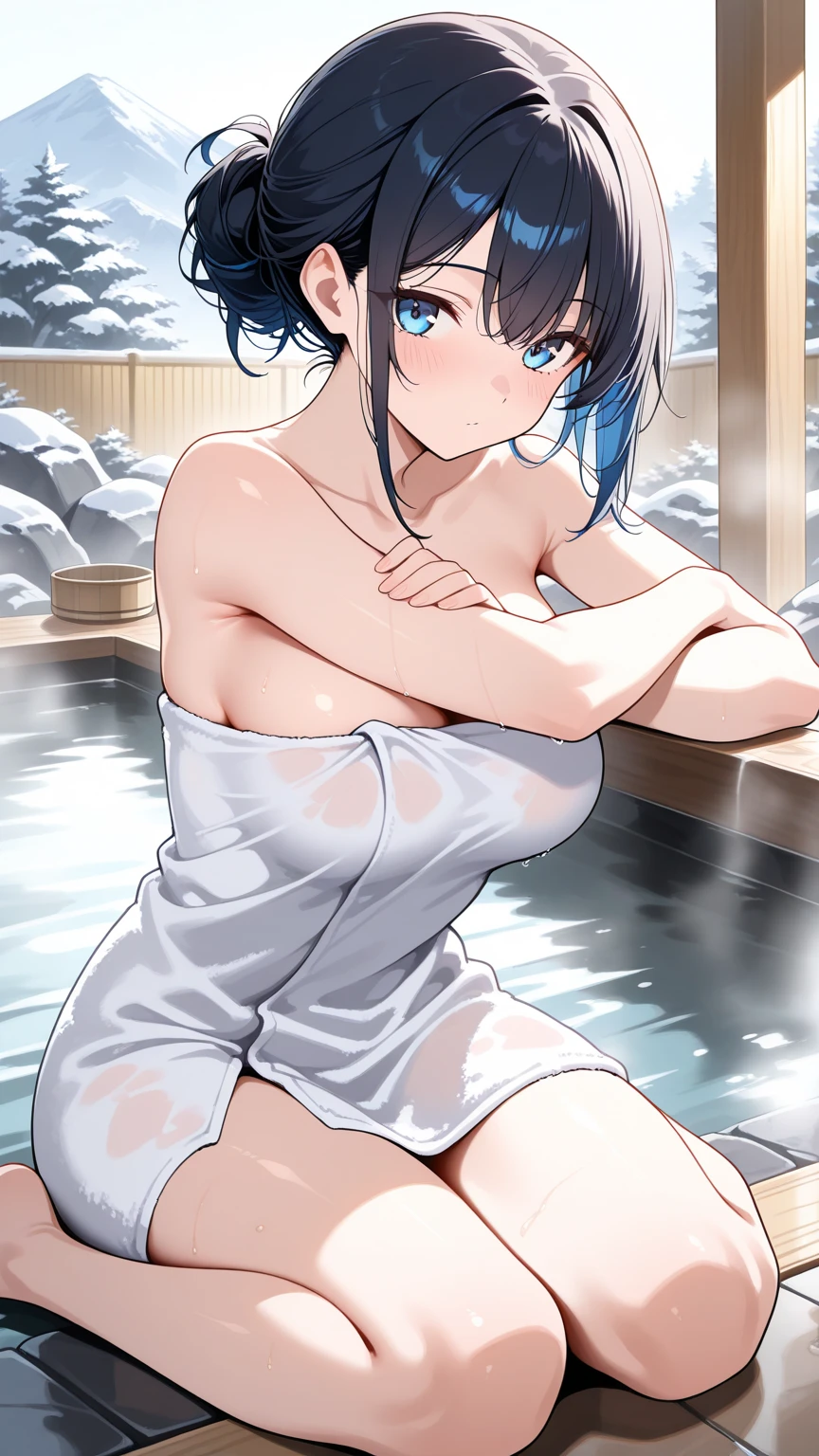 Young  beautiful girl、、naked、(Blushing, screaming orgasm:1.5)、Crying orgasm、Open yukata,Tied up hair、hot spring、Anal punishment