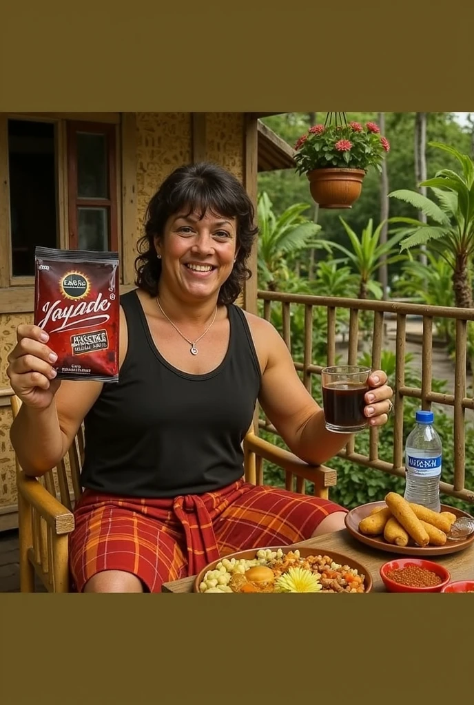 A Colombian mature lady dressed in colorful floral lingerie picking coffee beans in the mountains in the early morning hours 