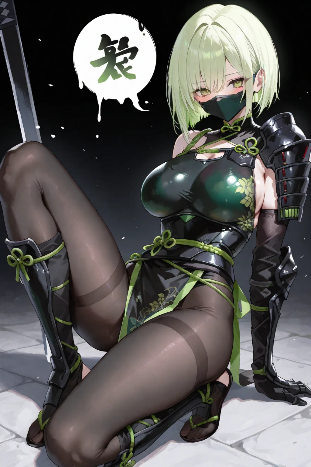 Striped undressed 2B covered in translucent slime and sweat batt　Sword　Axe