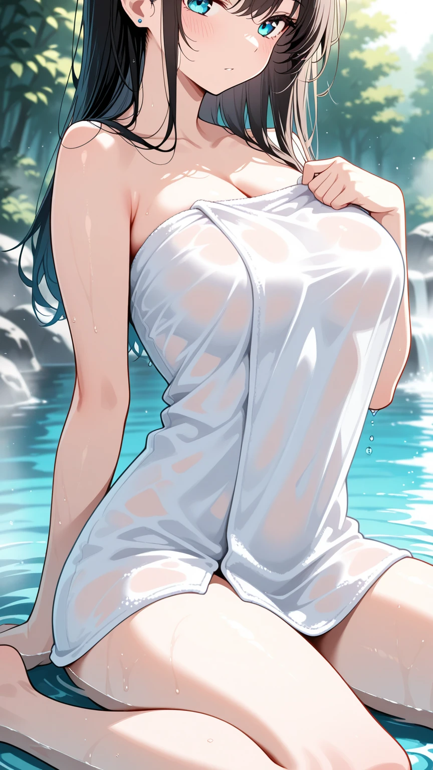 1female，41 years old，熟妇，A MILF ，Married Woman， mature，plumw，extremely large bosom ，Pornographic exposure， 独奏，（Background with：Underwater，ocean floor，submarine，airbubble，The corals） She has short black hair，Sit on an underwater reef，seen from the front， hair straight，（（（tmasterpiece），（Very detailed CG unity 8K wallpaper），best qualtiy，cinmatic lighting，detailed back ground，beatiful detailed eyes，Bright pupils，Redlip（Very fine and beautiful），（Beautiful and detailed eye description），ultra - detailed，tmasterpiece，）），facing at camera，A high resolution，ultra - detailed），revealing breasts，Bare genitalia，  Bulge，legs are open，Raised sexy，Camel toes，Flushed complexion，Open-mouthed，frontage，diver，（Wearing：see-through bathrobe，nakeness）
