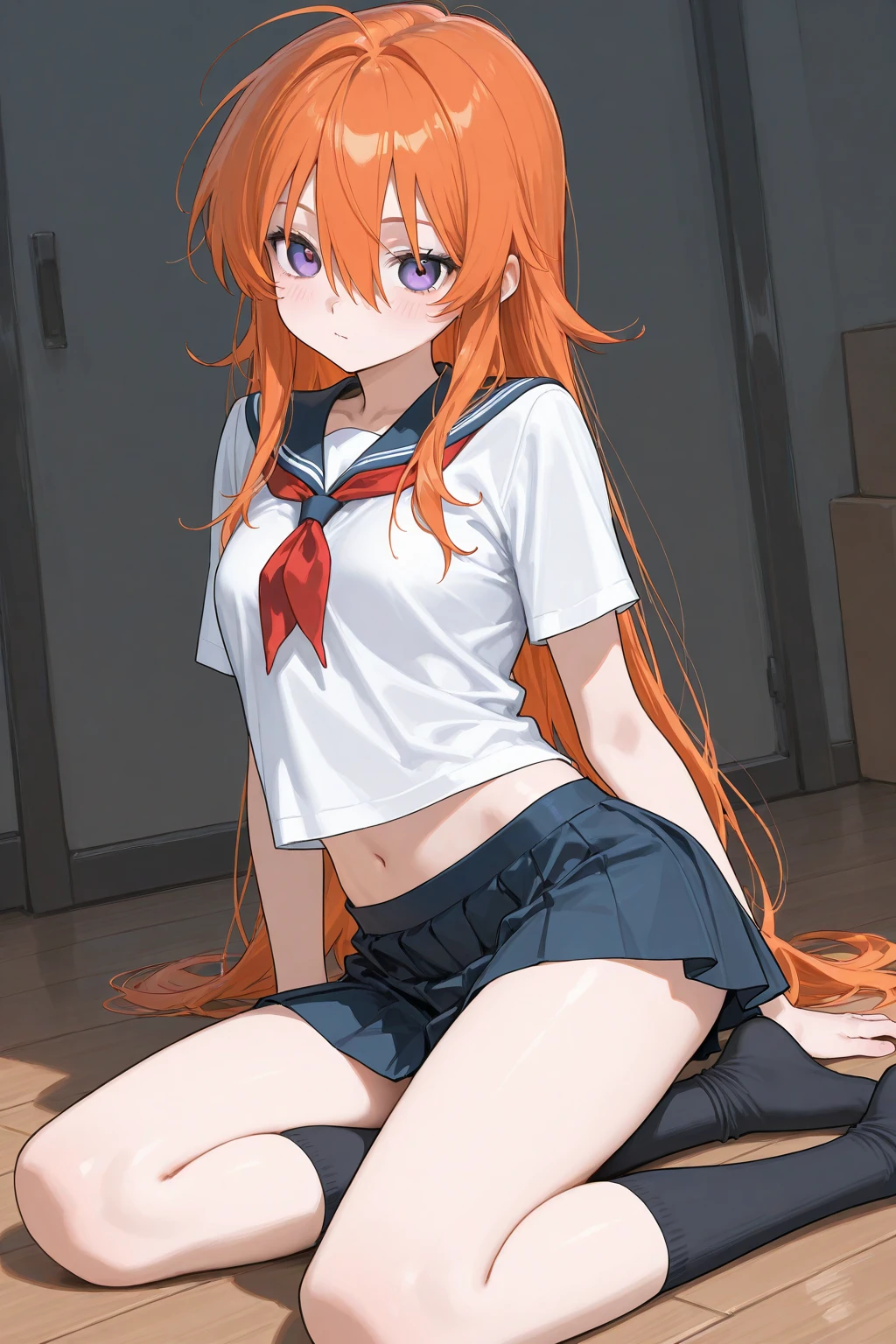 (Shikinami Asuka Langley, Futanari, penis), mini skirt, Jacket, Half-naked, Erect nipples, Small breasts, whole body, Sit at a desk, Hip thrust