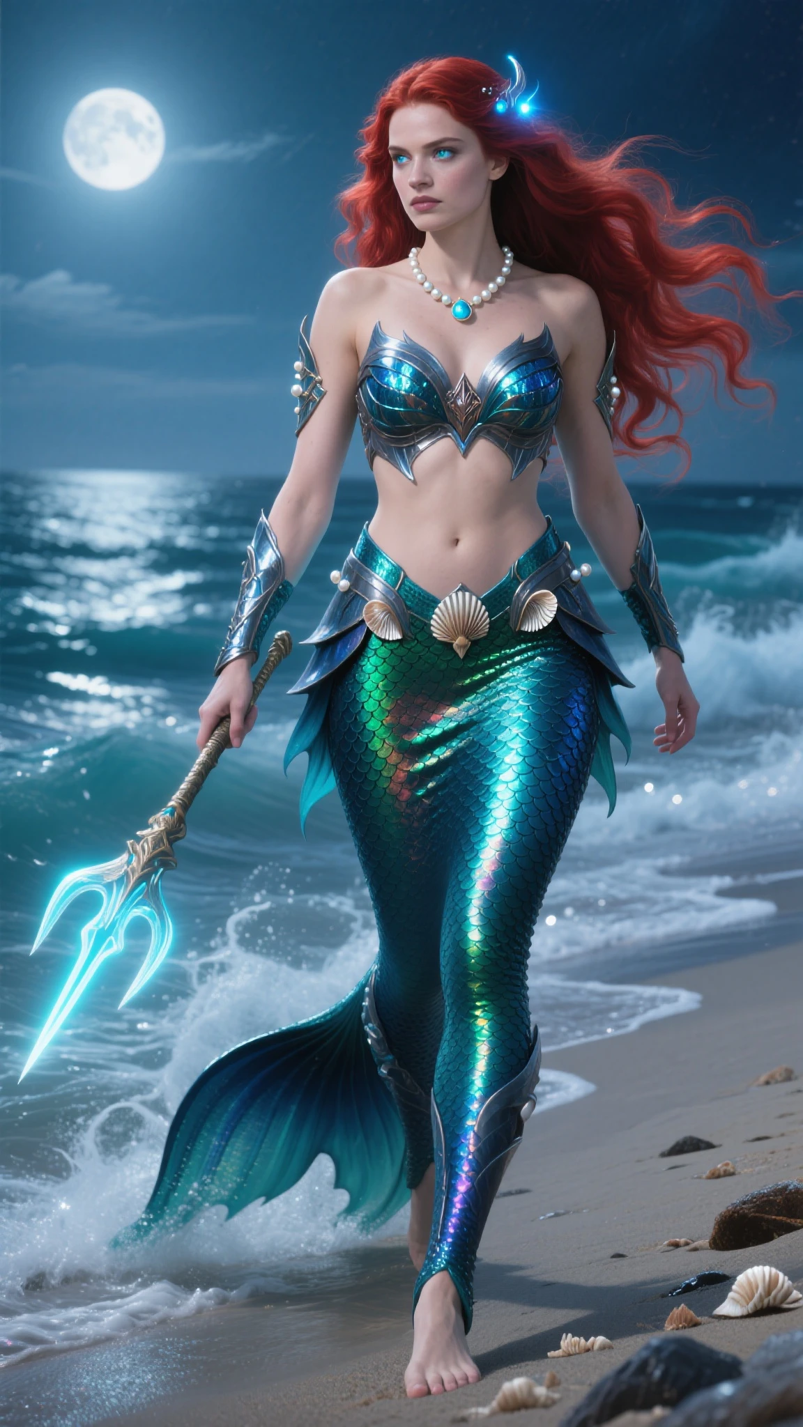 Mermaid princess holding a battle sword Under the sea, beautiful and magnificent