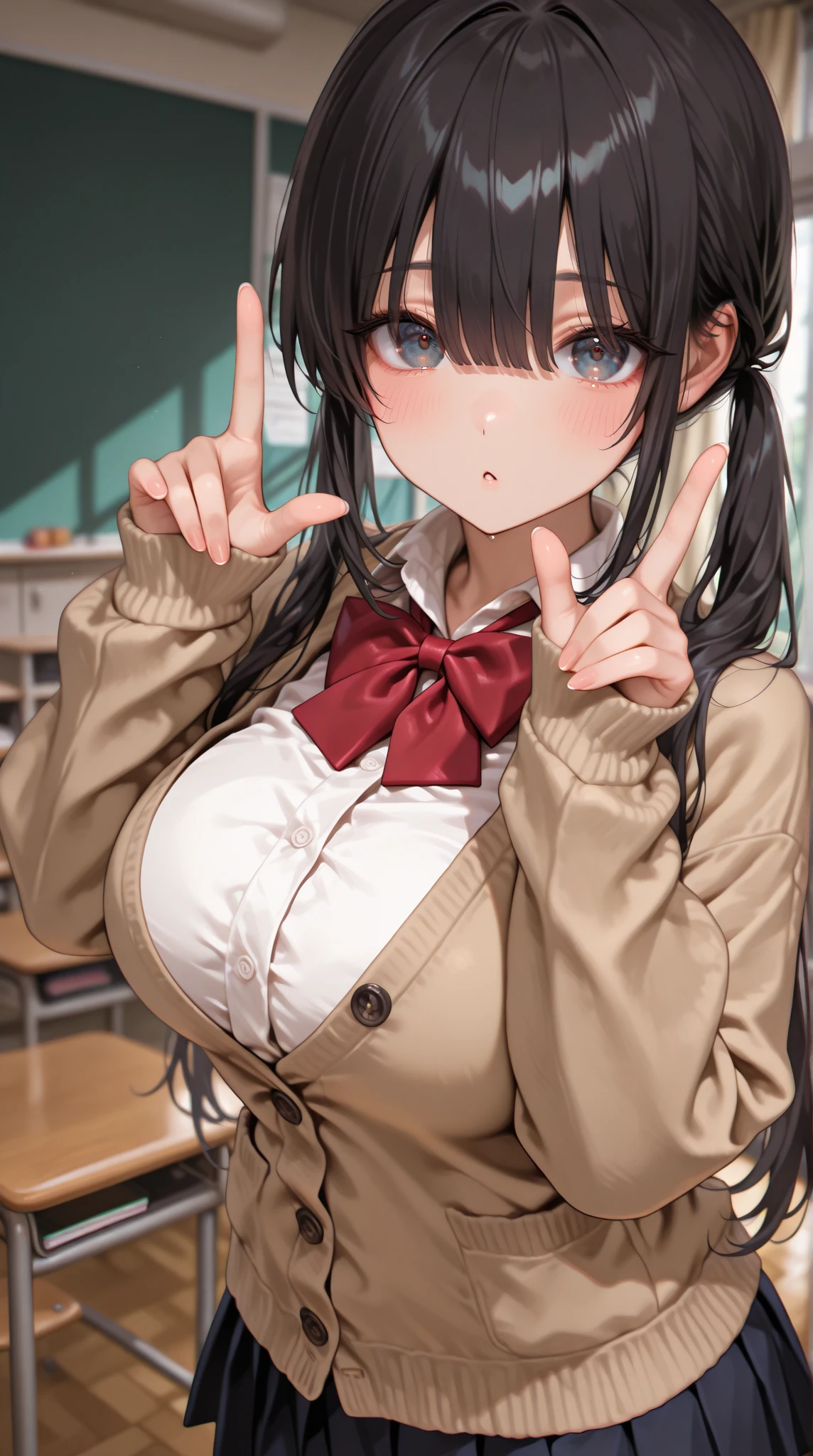 Highest quality, masterpiece, High resolution, alone, {full moon_Fleet Collection:1.15}, Long Hair, Brown Hair, Glasses, brown_eye, red-framed_Glasses, semi-rimless_Glasses, Crescent Moon, black_Seraphim, blush, Under Rim_Glasses, One girl, Closed_eye, Open_mouth, School_uniform, (indoor, office, living room), , blackスカート, smile, (Petite),((nsfw)), Flat Chest