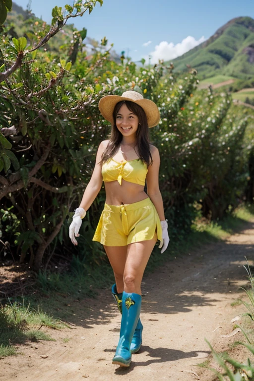 Young cute and handsome skinny face white beautiful soft skin shirtless big penis undressing picking mango in a basket cute butt hat