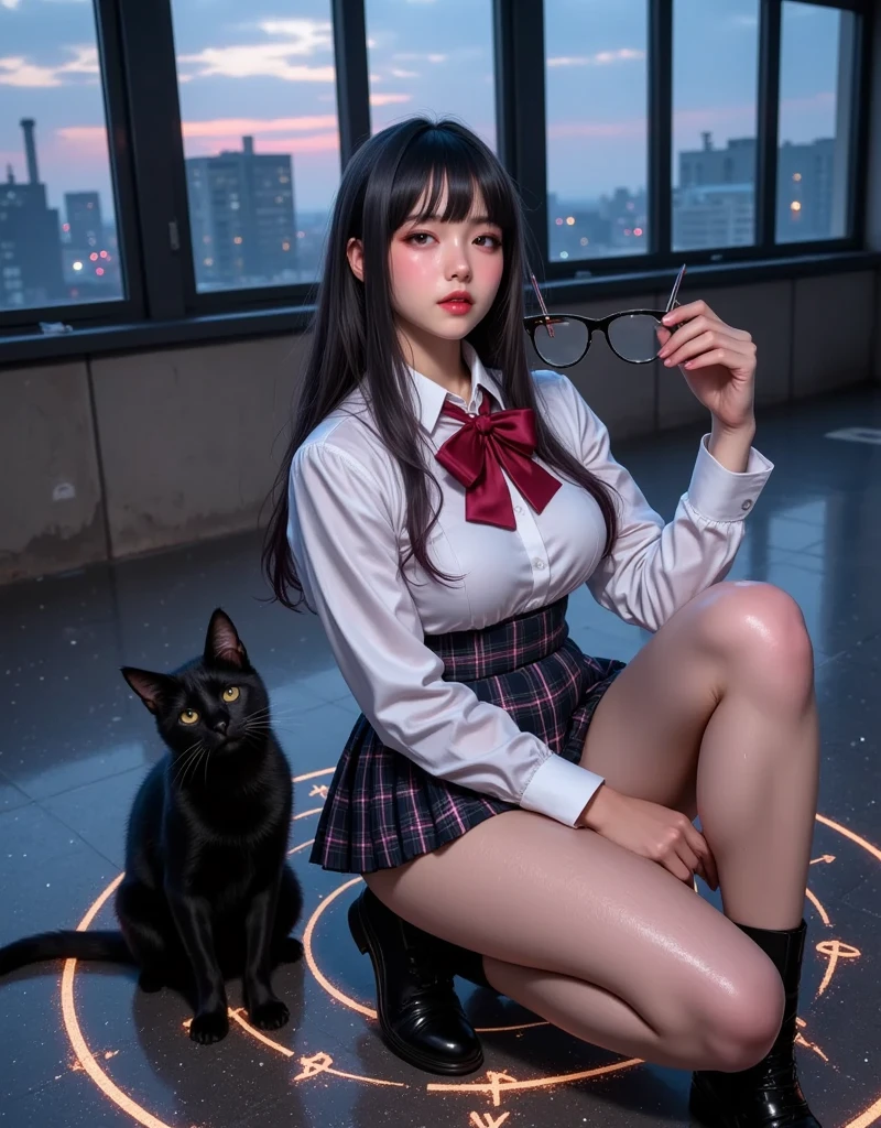(masterpiece), (highest quality), (official art, very detailed CG Unity 8k 壁紙), (very detailed), ((disorganized)), 1 girl, mid shot, (exquisite features),(serafuku:1.3) ((software)),((clean hands)), ((white thighhighs without shoes)),big aqua eyes, color contact lenses, stars in the eyes, (((colorful bubble))), Colorful Glass, (album cover)、super huge tiger、(nsfw),、