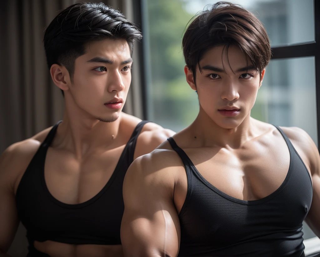 Asian man in white underwear poses for photo, Korean Male, Kim Myung-so, korean muscle boy 2 1 , beautiful handsome body, model with attractive body, --auto