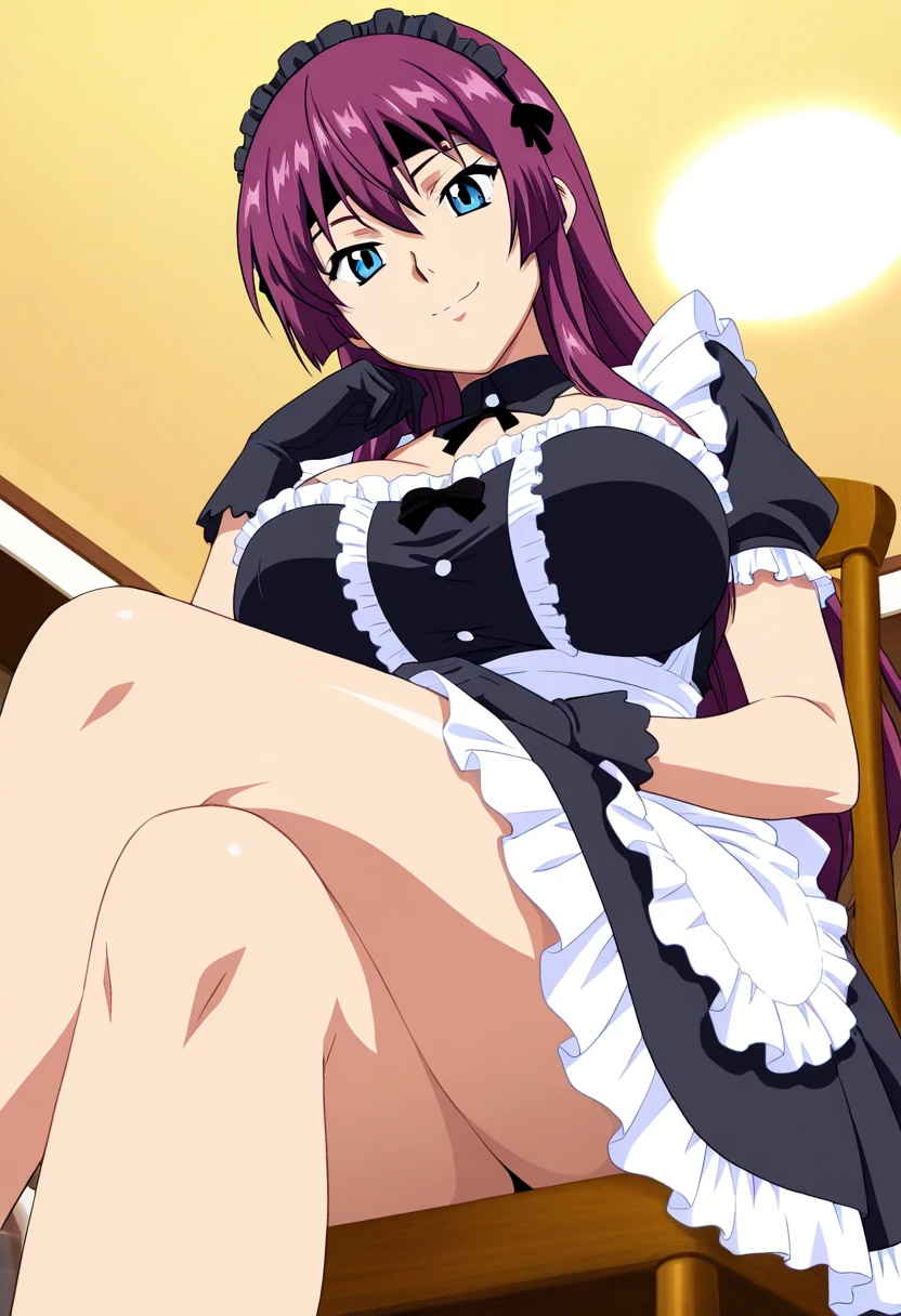 (((sherria))), fairy tail, anime art style, 1girl, solo, dressed, looking at viewer, maid outfit, hair_ribbon, blushing, hair_between_eyes, ((spiked_pigtails, spiked_hair)), blue_eyes, ((red_hair)), parody, style_parody, anime_coloring, short female, female, busty, maid headwear, thick thighs, thigh highs, indoors, high quality, best quality, masterpiece, on floor, (embarrassed, shy), skindentation, slim waist, cuffs, open mouth, cute panties, cameltoe closeup, sad, :O , sitting