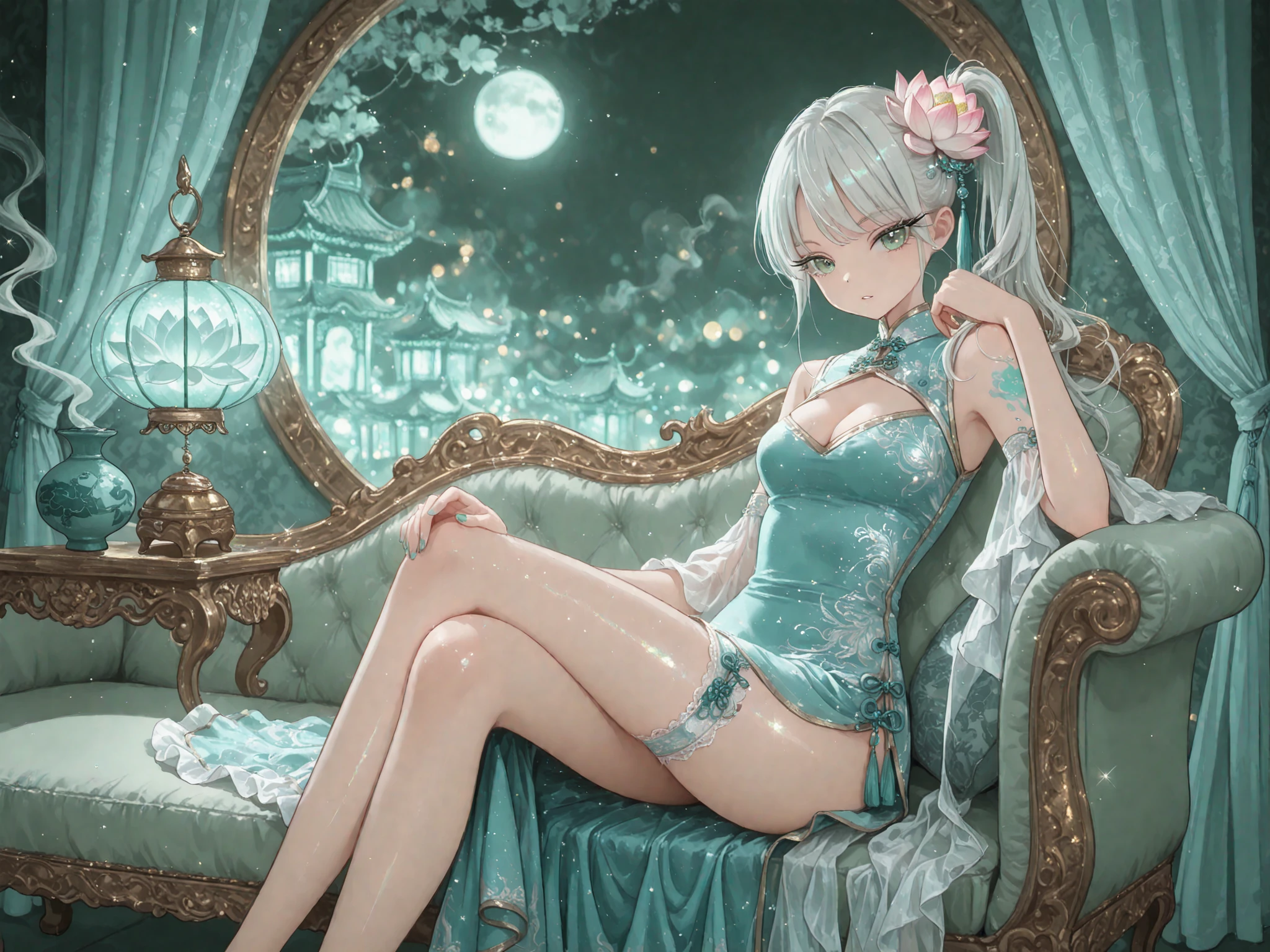 （Girl lying on bed）、portlate、bright expression、Young shiny shiny white shiny skin、Best Looks、ultimate beauty girl、The most beautiful platinum blonde hair in the world、shiny light hair,、Super long silky straight hair、Beautiful bangs that shine、Glowing crystal clear attractive blue eyes、Bust of medium size、（（hide the nipple with both hands,））Z、Beautiful blue eyes that shine、white  hair、silber hair、((Beautiful breasts :1.1)), (Exposed breasts）0p、mix４, (Best Illustration: 1.1), (Best Shadow: 1.1), tongue、Vaginal orchids、Runny Vaginal Discharge、Blowing tide、Very beautiful breasts、Grasp your breasts with both hands、 Spread your legs、sexual excitement、Sex Expressions、shinny skin。realisitic、Photorealsitic:1.37)、(Kpop Idol)、lying on one's side、dishevled hair、Medium Hair、(Pink blush)、(illuminating)、[[Open legs、Spread your legs apart]]、(独奏)、dynamicposes、((erectile nipple))、(Puffy eyes:1.２)、 (Slim legs)、erotick、nffsw、Highly detailed ambient occlusion、超A high resolution, A hyper-realistic, Highly detailed, (yawning), (((exhibitionism))), ((she is soaking wet)).Photo