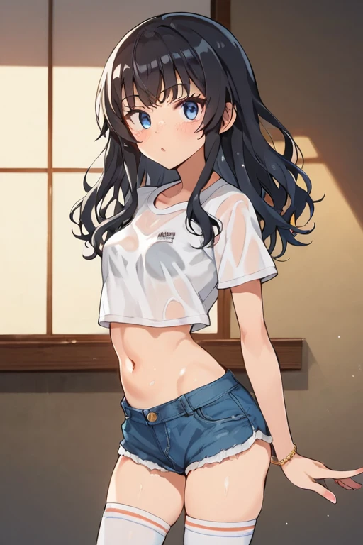 score_9, score_8_superior, score_7_superior,sauce_anime,girl,Cute Face,Transparent muscle,Shiny Hair,Highly detailed eyes,Simple Background, Jojipan, panties Black Hair Girl、Braid