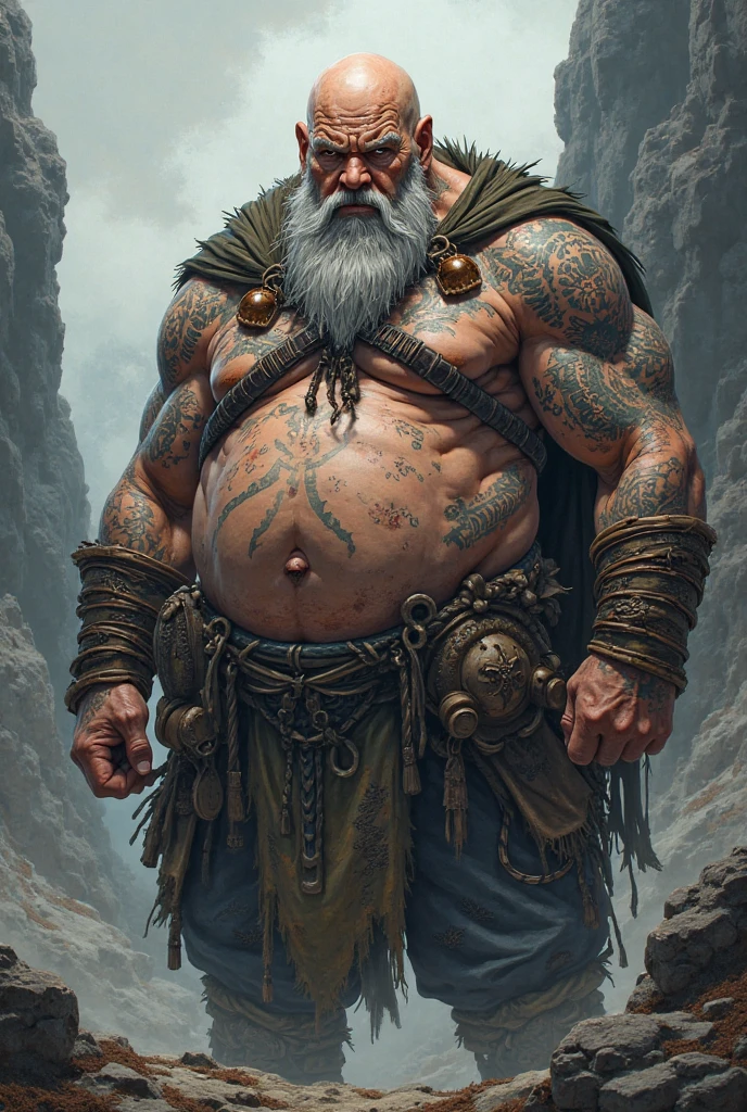 Man with heavy body white hair 