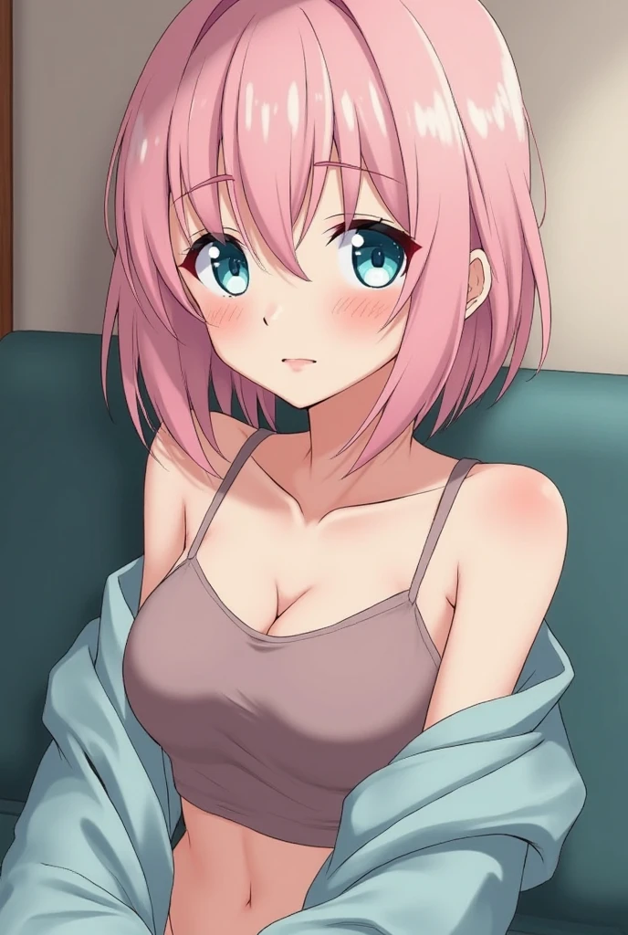 realisitic、top-quality、(One Woman:1.5)、sit a chair、A pink-haired、Medium bob、blue eyess、Milky liquid all over the body,gleaming skin、agitation、Nurse Cap、Black Bikini、Medium chest