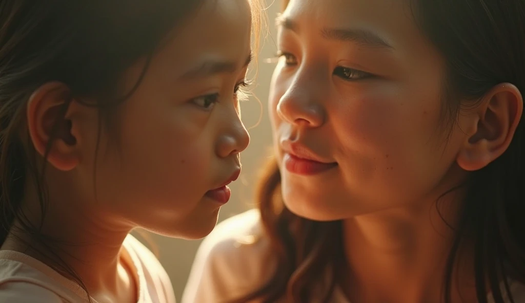 a girl and boy asking their mother question, detailed facial features, elegant luxury mansion interior, minimalist design, natural lighting, soft colors, cinematic composition, photorealistic, 8k, hyper detailed, intricate details, masterpiece