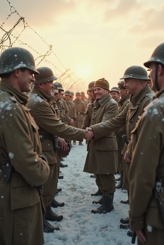 Generate an image of the Christmas truce of 1914,. A more realistic image of the moment