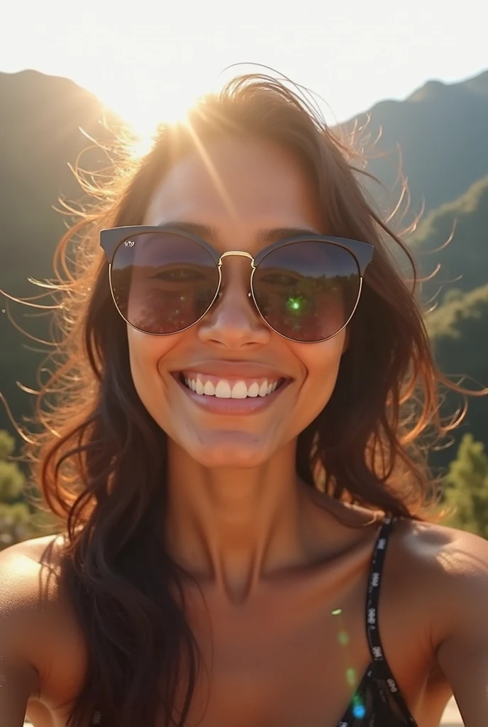 arafa woman in black blouse and pink sunglasses posing for a photo, imagem de perfil, foto fit, pele suada!!, with sun glasses, with sunglasses, ao sol, sparkling in the sunlight, wearing oakley sunglasses, muito suado, em um dia ensolarado, Cottagecore!! corpo fitness, 3 0 anos de idade mulher, Mulher de 30 anos