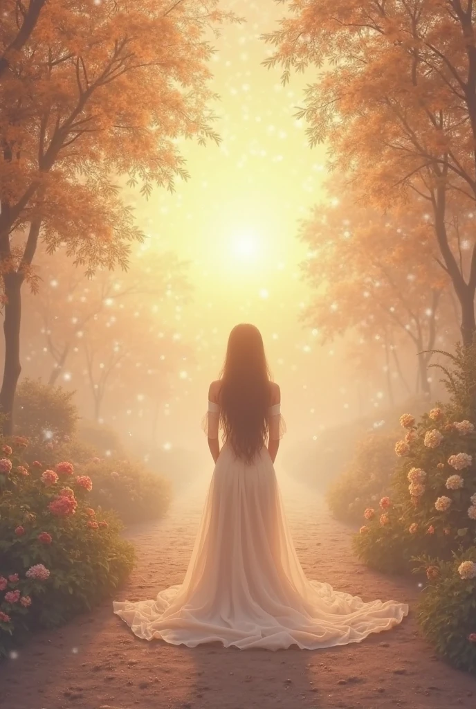 4k ultrarealistic, high detail photo of a woman standing, in a mysterious heavenly enviroment with apple trees, god rays, 5GPstyle 