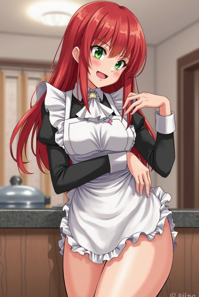 (masterpiece, best quality), 1girl, Yuzuriha, smiling,  naked apron, on bed, nsfw