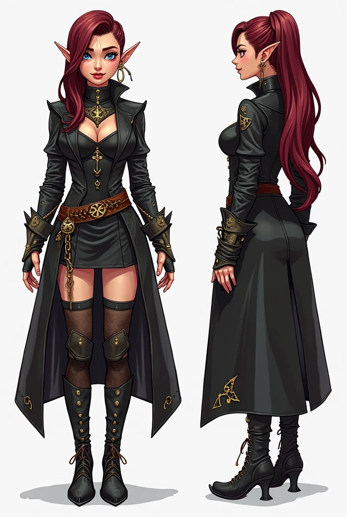 I need girl beautiful outfit design un vopy righted 4 pics back view front view left side view and righ side view.. Eye blue outfit hot rosey red and pink&black rosey in hair crown modern classical red+diomand colour girl medussa queen suit design art for pubg contract without copy