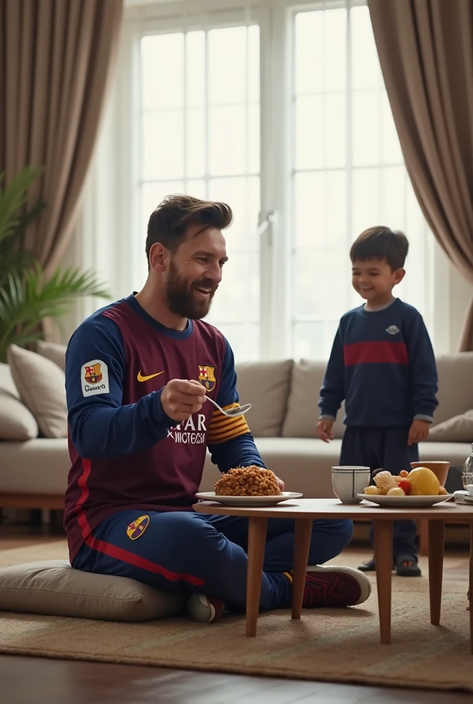 Messi on top of the bed raping a child while he eats chips