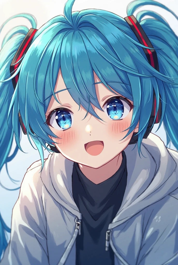 Anime girl (Blue hair, small, short, sweet smile, loving eyes, heavy blush) (masterpiece)