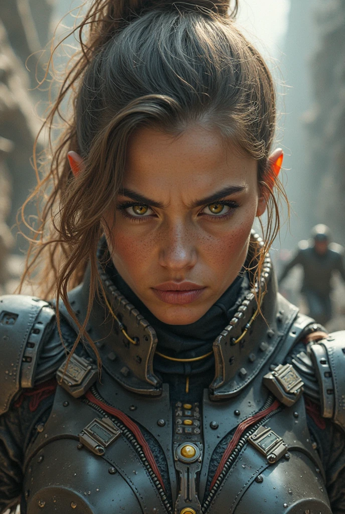 a badass gangster girl with expressive blue eyes, perfect detailed face, naked breast,massive perfect breast, soldier,, ranger, lady soldier,massive cleavage in a red and gold outfit, dark fantasy, (best quality,8k,highres,masterpiece:1.2),ultra-detailed,(realistic,photorealistic,photo-realistic:1.37),HDR,UHD,studio lighting,ultra-fine painting,sharp focus,physically-based rendering,extreme detail description,professional,vivid colors,