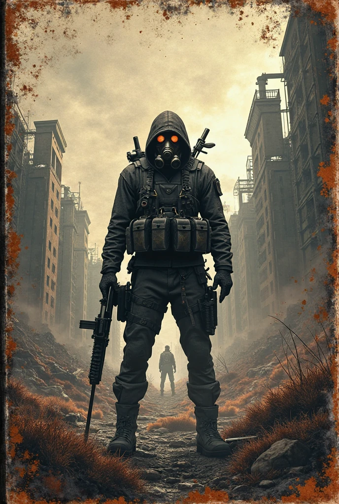 Steampunk surviving man with torn clothing, gas mask, uses rifle, steampunk monument, realistic, stylish, rutkowski, hdr, intricate details, hyperdetailed, cinematic, rim light, atmosphere danger, night, red light, destroyed street, 4k, fire, nuclear bomb, apocalyptic post