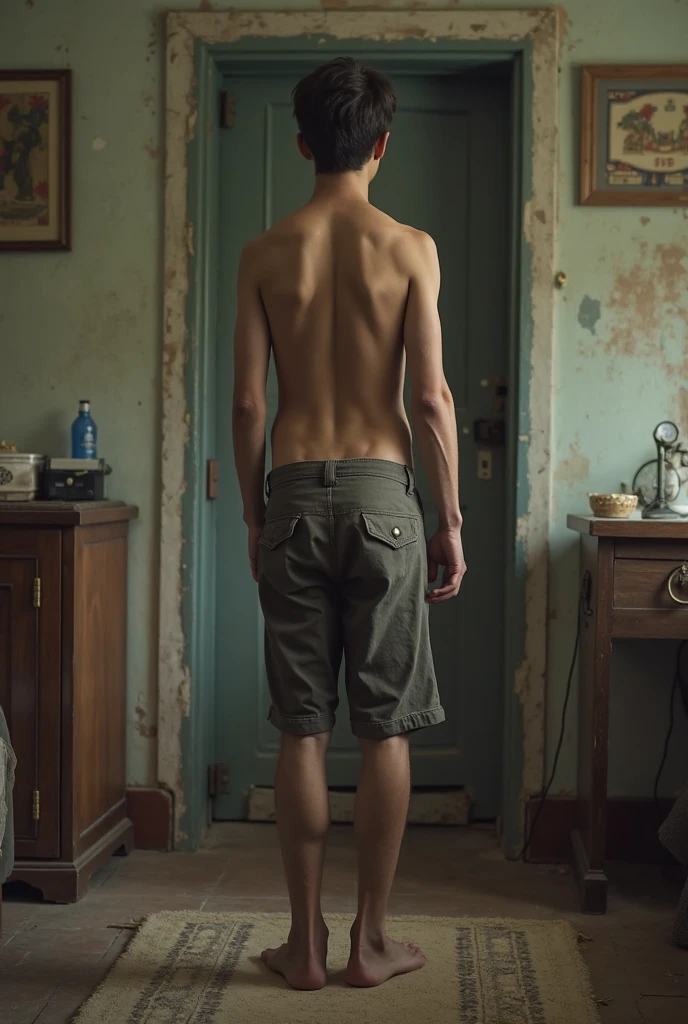 A young teen boy in loose fitting sweatpants from behind, Sexy pose, Bent
forward, Looks worried and concerned, Young, Teen, Ginger hair, Curly hair, Dark green eyes, Tan skin, Freckles, Small nose, Slender body, Plump booty, Round booty, booty, Sexy booty, Plump
ass, ass Sexy ass, Young boy, Teen boy, Femboy, Twink, Tracksuit boy, Solo 1 boy, In an old
abandoned laboratory, Abandoned, Scary, Brick Walls, Laboratory, Ultra-detailed, Best quality,
Ultra-realistic, High quality