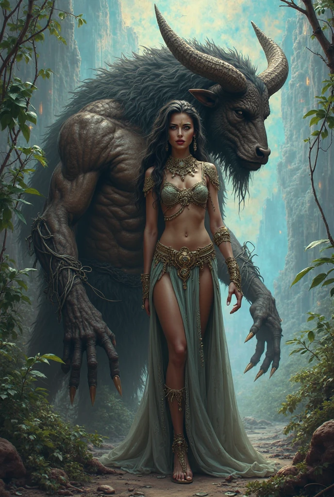epic fantasy art, super fine illustration, High resolution, Super detailed, masterpiece, 1 beautiful woman, sexy barbarian, alone, (((elegant beautiful face:1.5))), medium messy hair, black hair, ((beautiful detailed brown eyes:1.5)), ((voluptuous body)), big tits, big ass, the night view of dark forest background, erotic loincloth, fur bra, necklace, circlet,