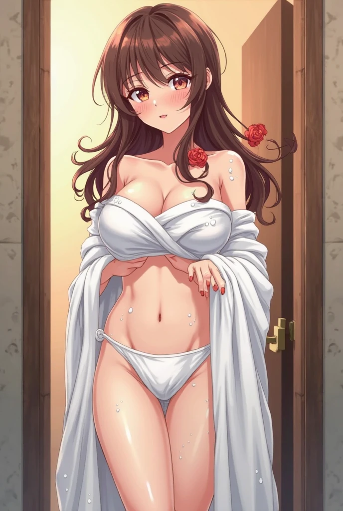 (top quality, masterpiece), 1 girl, 20 years old, stunning, cute, warm smile, naked, transparent dress, transparent underwear, realistic, no underwear