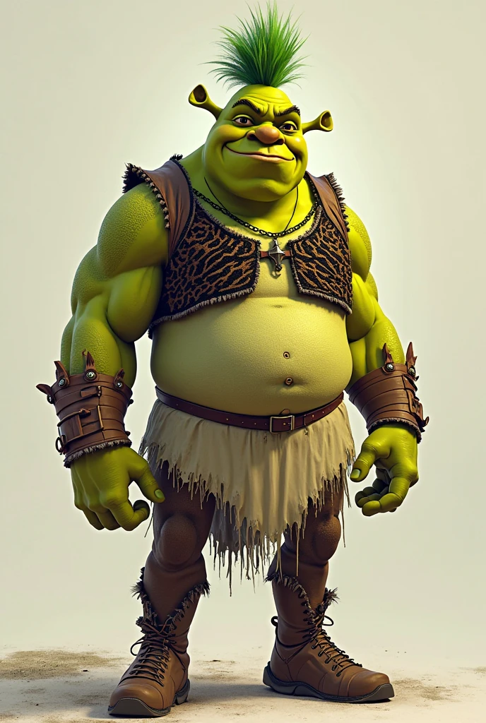 long-eared elf, very fat, male gender, immense, giant, muscular, head proportional to the body, tongue out, prominent belly, dominant, shorts, ?????? bulge