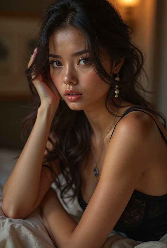 Masterpiece, best quality, Sharone stone breast portrait, cleavaje, studio light