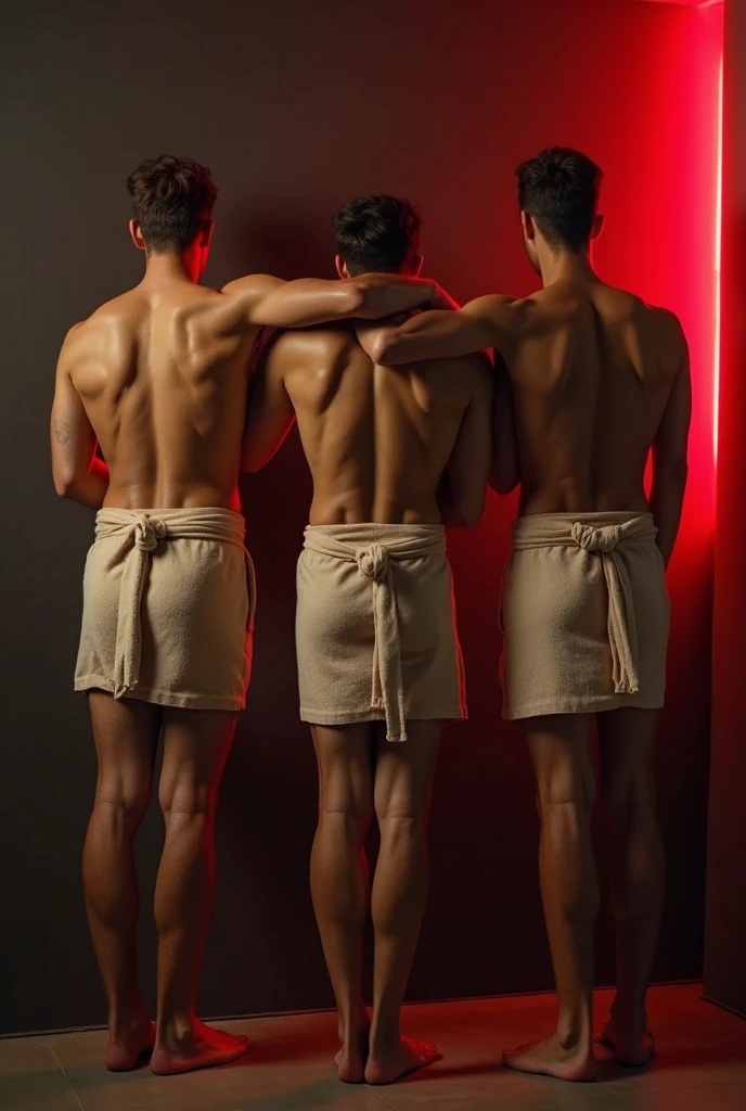 Naked men taking a shower