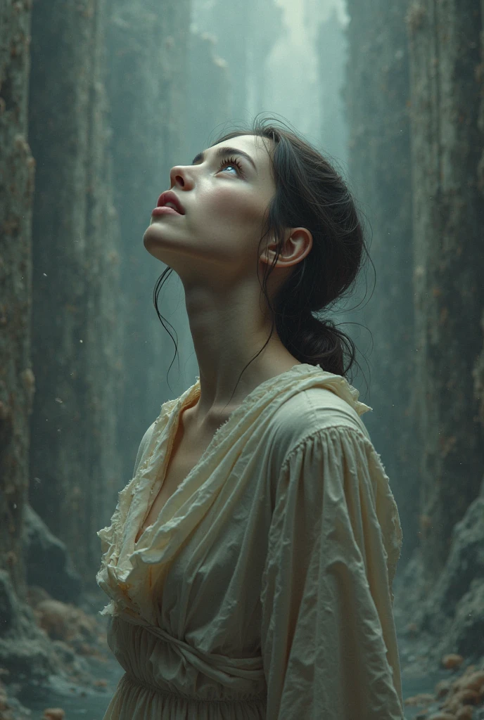 I am her lost dream that is within her path searching for freedom and that appears in this beautiful portrait full of emotions and messages that are seen in this image, her eyes of faith are present in her  , The message I want to say is that I really exist, very real, in this dimension of reality., 48k rule of thirds atmosphere of nostalgia colors of hope but above all of faith 3d