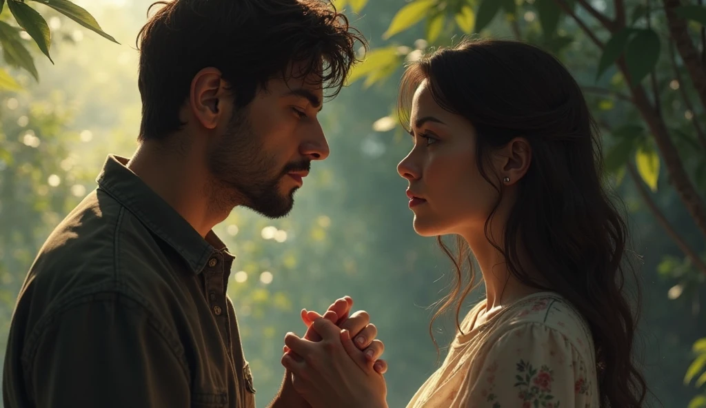 Casal vintage apaixonados sob a luz do por do sol se beijando 