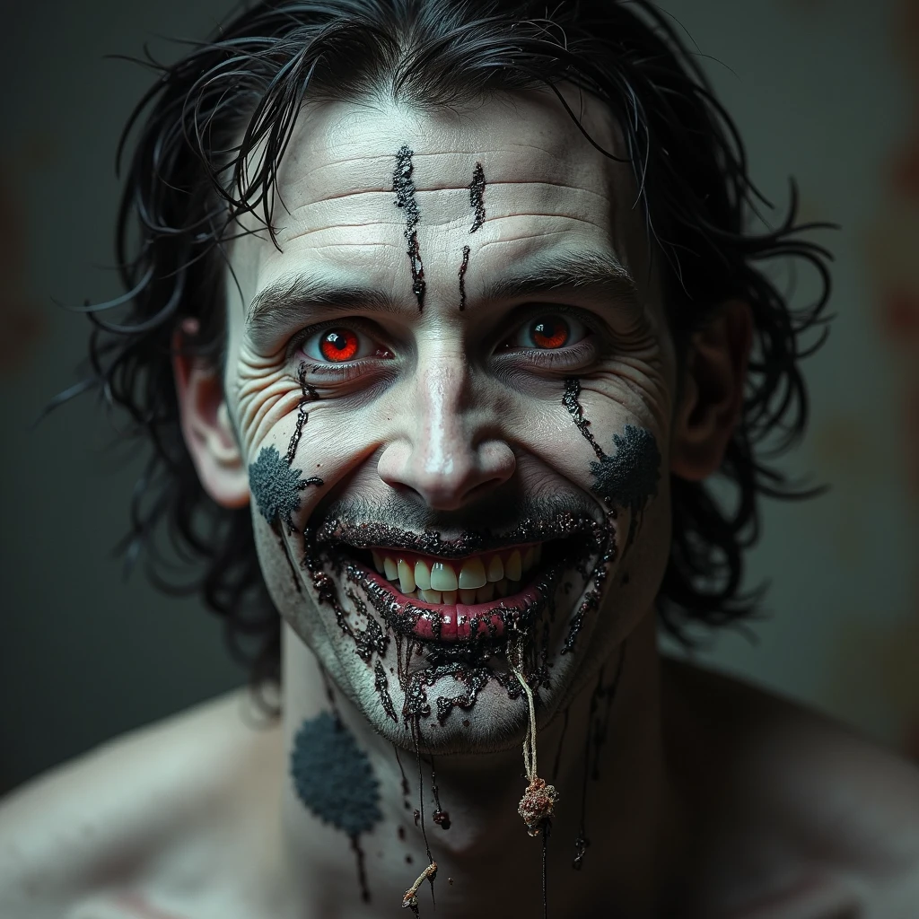 Man as Vampire <lora:Gorshok:1>, Transylvania, gothic style, wounded, horror, anxious movie style, grotesque, blood, meet and guts, death, broken bones, massacre, nsfw, art by Francisco Goya, Bill Stoneham, (intricate details: 1.4)