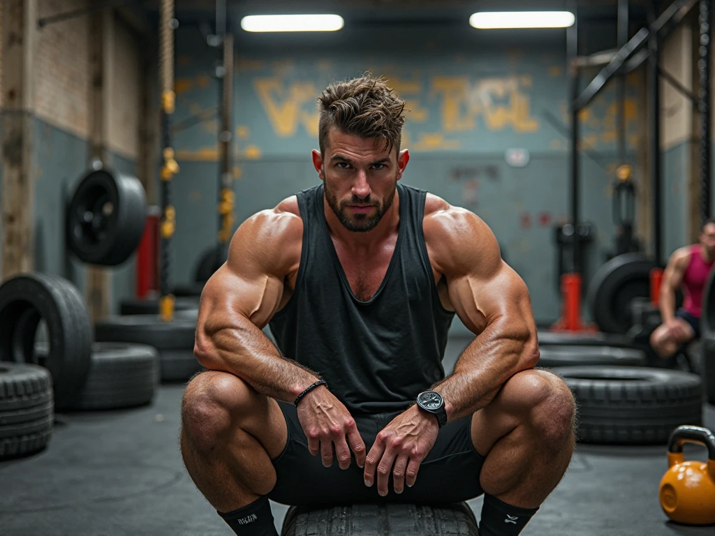 Handsome Russian brutal guy in the gym