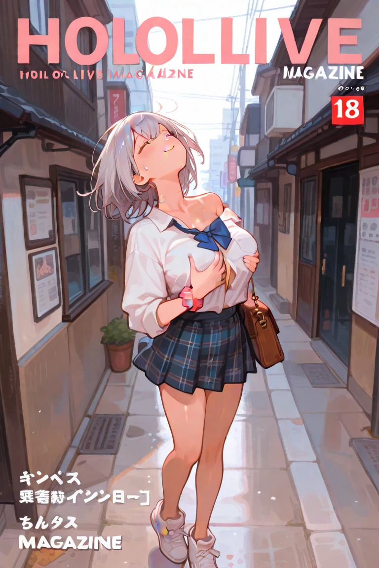 (((medium breasts))), ((best quality)), ((masterpiece)), (detailed), (((perfect face))), (((skinny, slender 16yo teen girl))), ((((topless)))) (((dark blue pleated skirt from waist to thighs))), (((platinum blonde hair))), ((French braid)), ((shy:1.3)), (((blushing:1.5))), ((skinny hips)), (((standing at city bus stop))), (((street of cars))), ((((girl looking away)))), (((bare arms))), (((bare shoulders))), (((bare stomach))), (((skinny thighs))), (((shy arms)))