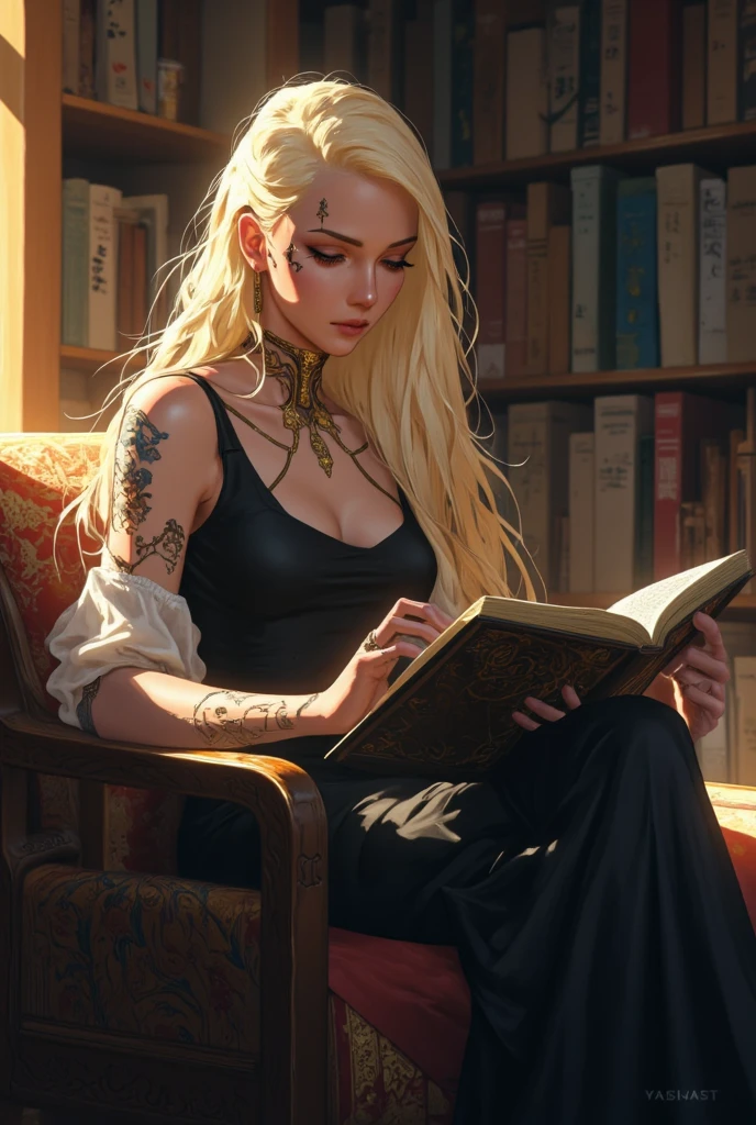 (((Best quality))), (((Ultra detailed))), ((((vivid)))), large library, books, ((particles, fireflies come out of an open book)), nostalgia, fantasy, 1 girl, white hair,  (art inspired by Bill Sienkiewicz). oil painting) (best quality,4k,8k,highres,masterpiece:1.2),ultra-detailed,(realistic,photorealistic,photo-realistic:1.37),intricate details,vivid colors,sharp focus,professional,Dave McKean artwork, oil touch of surrealism,oil painting style,portrait,woman,beautiful detailed eyes,beautiful detailed lips,dreamlike atmosphere,shadow play,soft lighting,playful pose,library,dark hues,ethereal background,fantasy elements,texture,layered composition.
