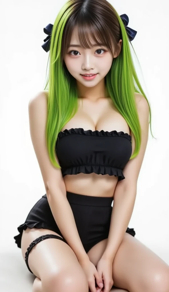 Girl with green hair, Sitting on a motorcycle, Orange Underwear, Green leather jacket, Black sunglasses, large breasts, Nipples Exposed, Photorealistic, Exudes charm and beauty thanks to its large bust and delicate cleavage... image、It must reflect a real person of the highest quality., Ultra-HD based (16 thousand) resolution, crisp detailing, Vivid colors, dynamic range, Soft side, fine texture, Realistic realism, sharp focus. The camera setup is as follows.:Nikon D850 and NIKKOR Z 58 mm/0.Lens 95 SN Oct., The setting should be ISO 64.., f/0.95, Shutter speed 1./60. ---ar 16:9 - V5.1 --raw style --Q 2 --c 750