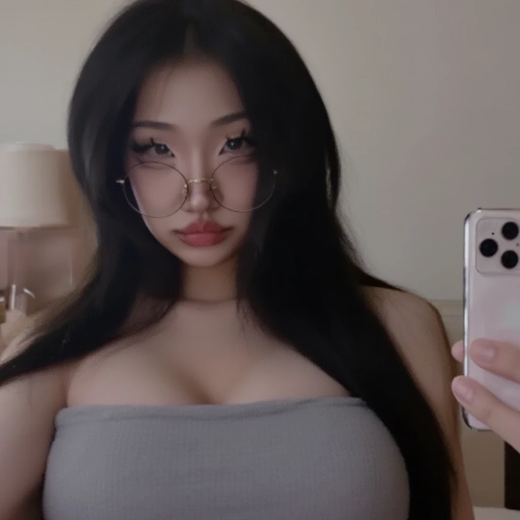arafed asian woman with Copos and a gray shirt, with Copos, coreana, thick Copos, gorgeous young mulher coreana, beautiful south mulher coreana, mulher coreana, asiática, with Copos on, óculos, 18 anos de idade, beautiful asiática, Copos, jaeyeon nam, beautiful young mulher coreana, Ulzzang, 22 anos de idade