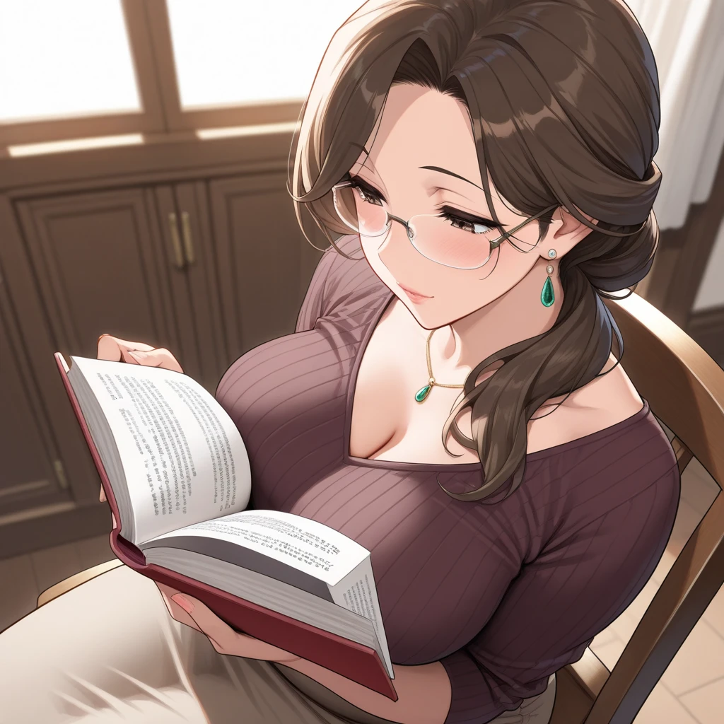 Sexy 45 year old woman very mature woman very pretty well groomed big breasts firm breasts plus size woman round hips very sexy woman photo in tight sweater tight hair up glasses