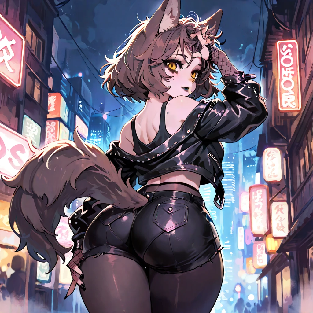 Nargacuga girl, kemono, eskimo clothing, smoking cigarette, beautiful eyes, fullbody, looking at viewer, blush, anatomically correct body, eyelashes, serious, night city background, best quality, 4k