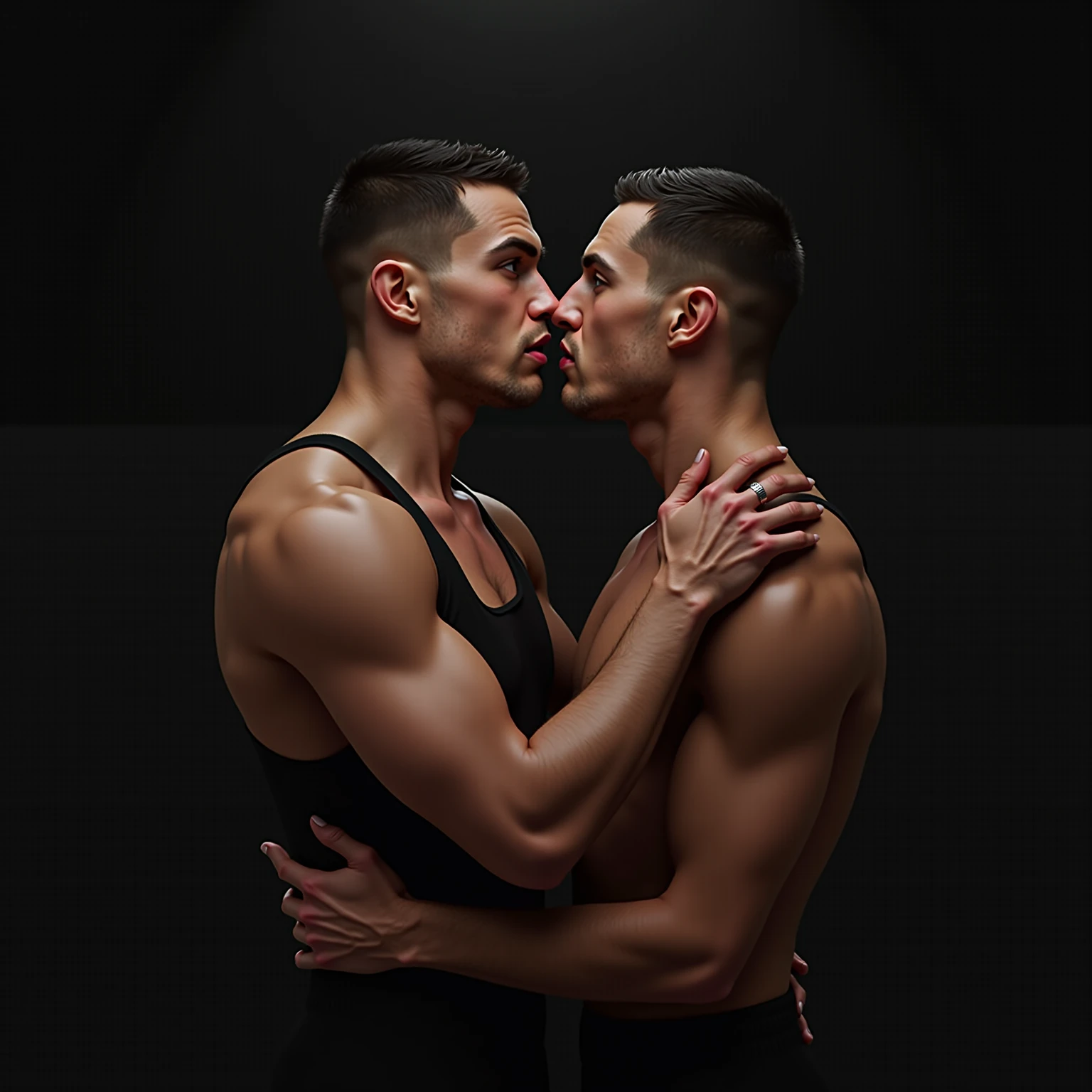 Six young muscular asian men with a huge and large dick kissing eachother