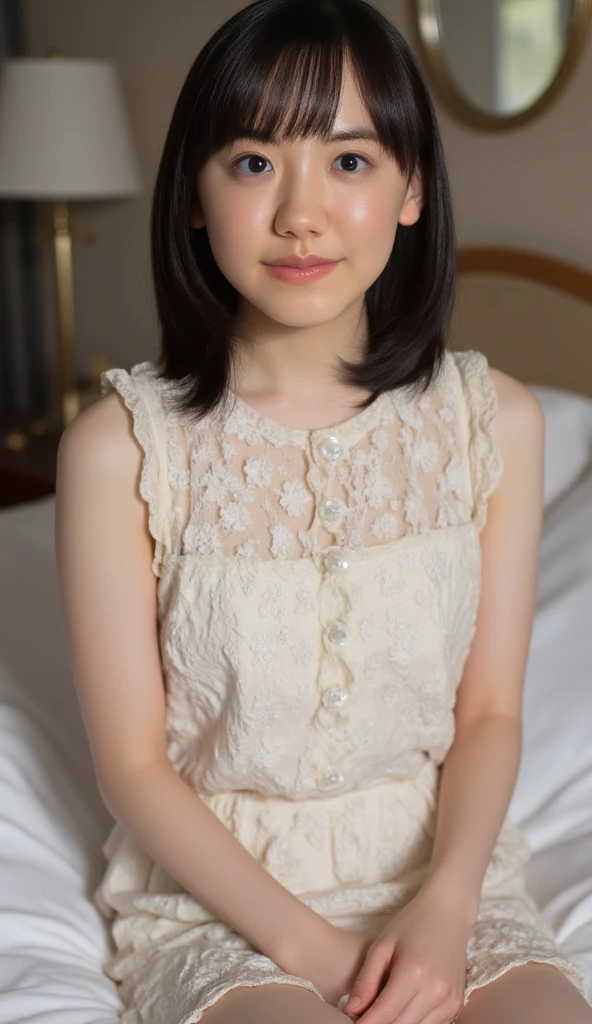 one girl, (a beauty girl, delicate girl:1.3), (14 years old:1.3), BREAK, (naked, Nude, full body, nipples:1.3), BREAK, (lie down on bed:1.2), BREAK, very fine eyes, BREAK, (small breasts:0.5), black eyes, black hair, short cut hair, BREAK, (eyes and faces with detailed:1.0), BREAK, (masterpiece, best quality, ultra detailed, detailed face, 8K), BREAK, (Creampie, really tired:1.5)