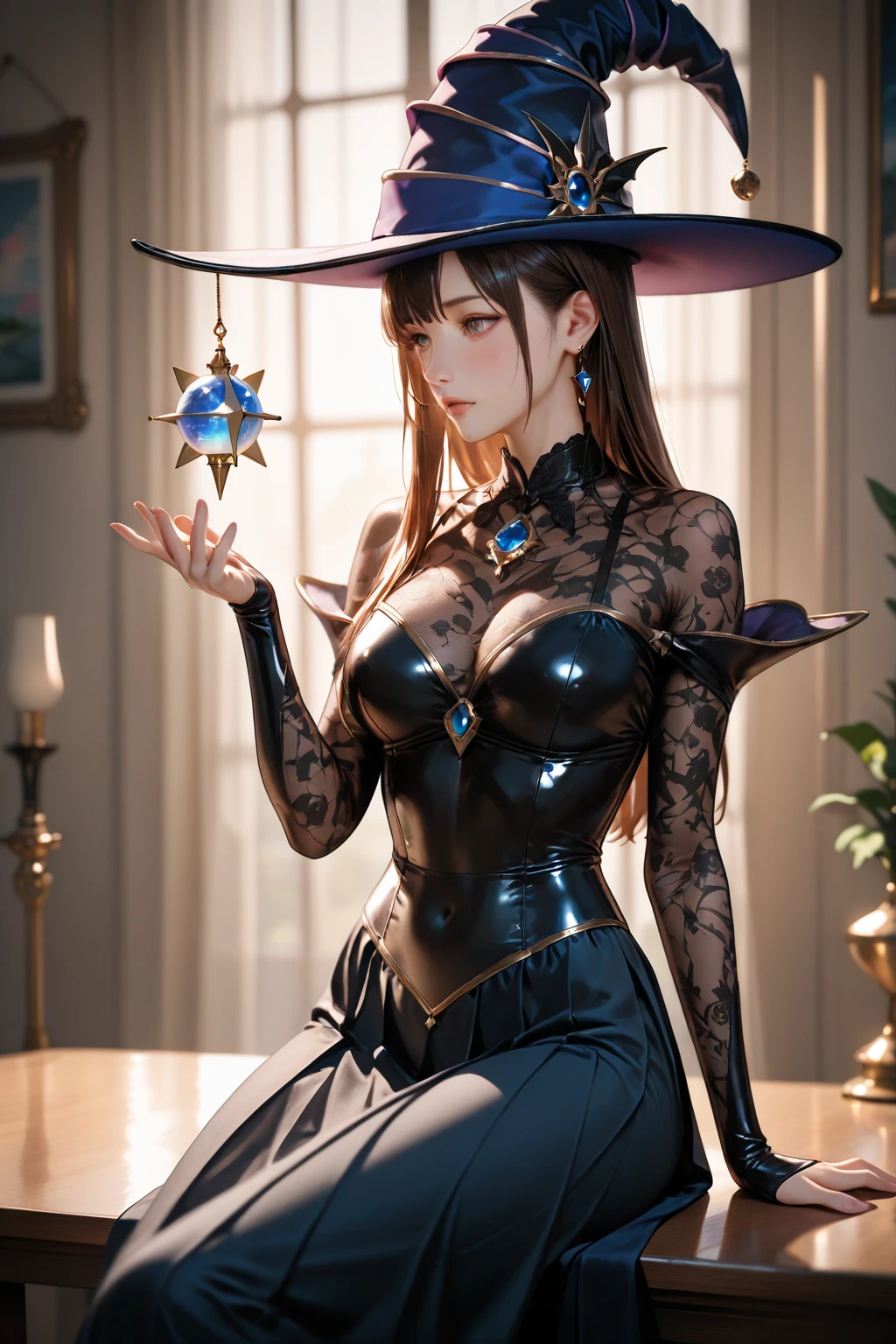 masterpiece, best quality, 1 girl, solo, large breasts, red eyes, nervous smile, blunt bangs, brond hair, short hair, cute witch, witch hat, ancient magic world, fantasy world, povfellatio,1boy,penis , penis, penis , pov, penis , penis , penis , penis , penis , penis , penis ペニスを握りながら咥えている ペニスを口に入れている
