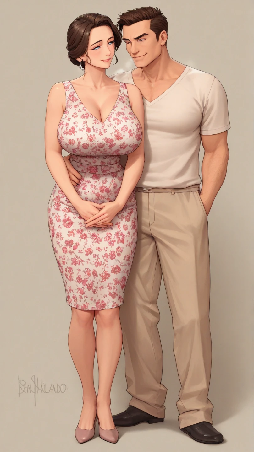 score_9, score_8_up, score_7_up, source_anime, 1boy, 1girl, sexy female, mother and son, kid, son is kissing mom's breasts, mom is standing and bending, mom is wearing sexy lingerie, full body, son is smaller