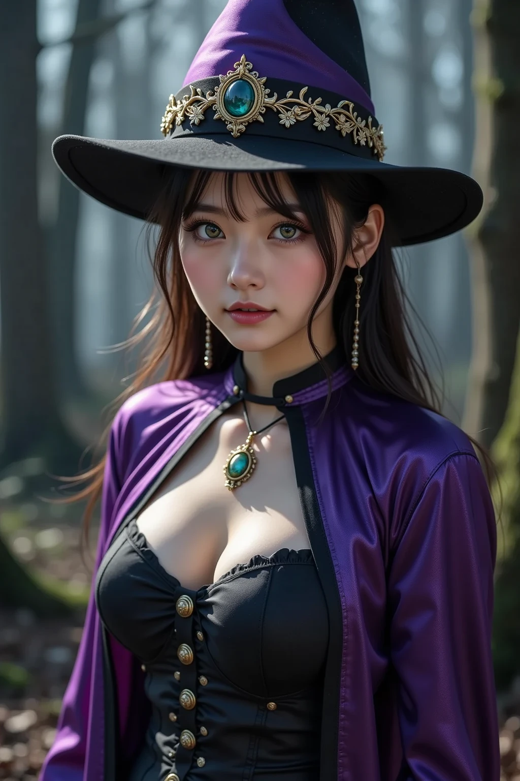 Mikasa, 19 year old young woman, Best quality, High resolution, Short hair, Black eyes, Red witch outfit,witch hat, looking at viewer, beautiful,small breasts, visible nipples, Highest quality, high resolution