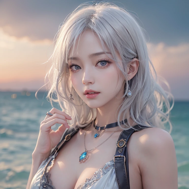8K High Resolution，Realistic visual effects，Attractive Beautiful，cloud，白いcloudが空を埋め尽くす，Gentle lighting，Delicate warmth，Soft Light，Hyper HD， Very colorful，highest quality，Perfect female body type，High Dynamic Range，Long eyelashes，An unbeatable masterpiece，the snow&#39;sようにWhite skin，Putting on makeup， Sexy Goddess，Strange Sky，Big eyes are beautiful and inspiring，White skin，compensate，Sexy Costumes，，Sexy Goddess，Sexy Costumes，Wear white lace，In silver，the snow&#39;s